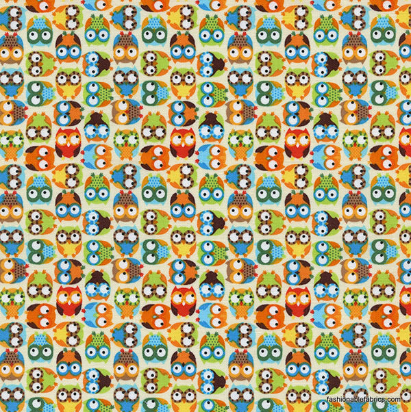 Tossed Mini Owls on Beige by Timeless Treasures
