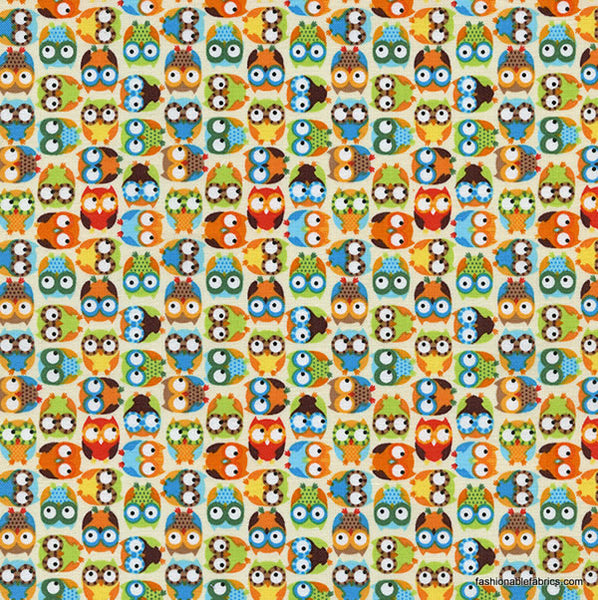 Tossed Mini Owls on Beige by Timeless Treasures