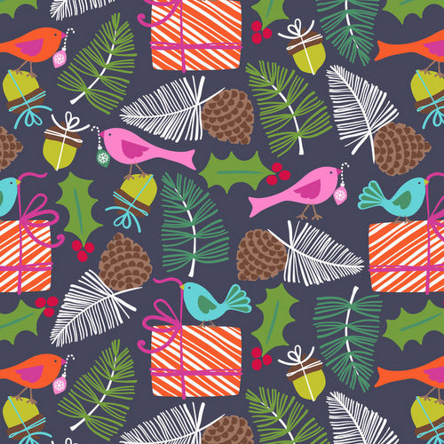 Treelicious Mistletoe on Navy by Blend Fabrics