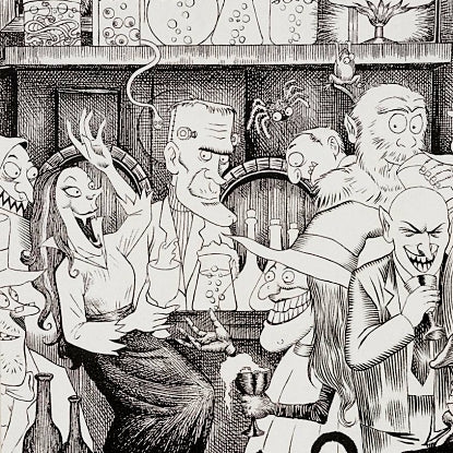Unhappy Hour in Black by Alexander Henry Fabrics