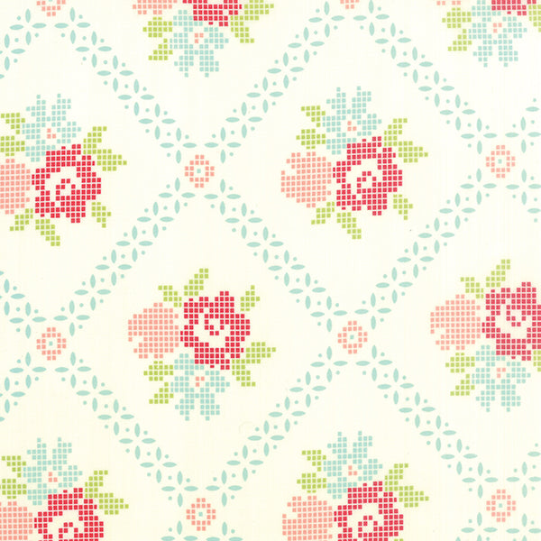 Vintage Picnic Mayberry Mum in Aqua by Bonnie and Camille for Moda Fabrics