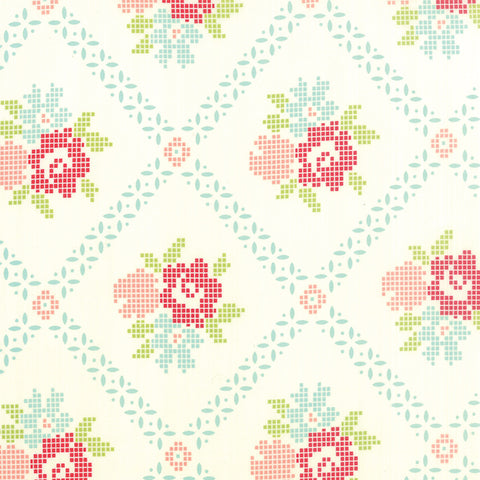 Vintage Picnic Mayberry Mum in Aqua by Bonnie and Camille for Moda Fabrics