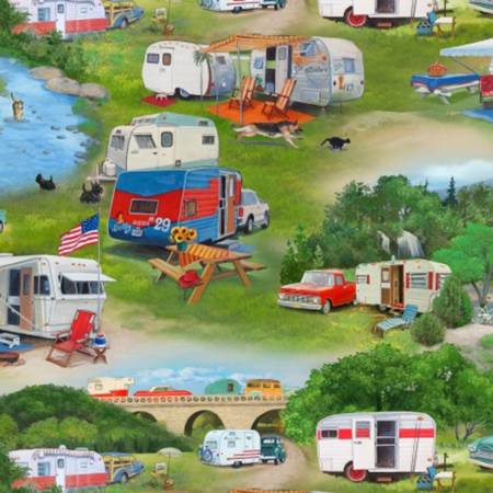 Vintage Trailers Green Scenic Camping by Elizabeth Studio