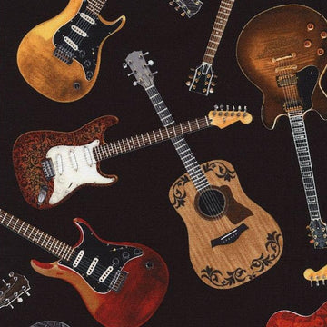Feel The Music Tossed Guitars in Black by Timeless Treasures WEST-C1611