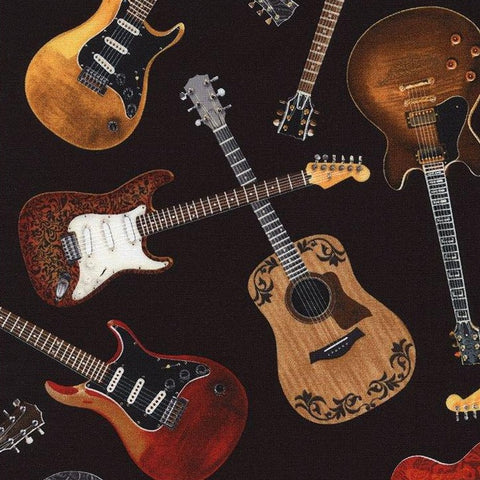 Feel The Music Tossed Guitars in Black by Timeless Treasures WEST-C1611