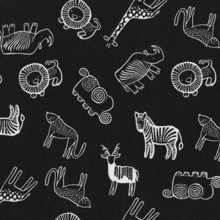 Wild Safari Creatures on Black by Wee Gallery for Dear Stella Fabrics