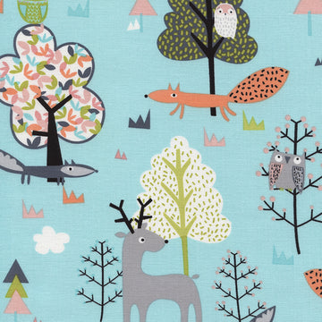 Woodland Scenic on Aqua by Timeless Treasures