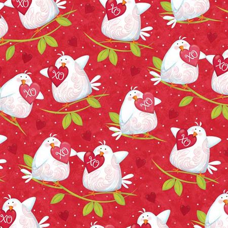 XOXO Love Birds on Red by Quilting Treasures