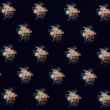 English Garden Bouquet in Navy by Rifle Paper Co, navy quilting cotton with floral bouquets