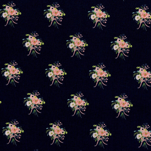 English Garden Bouquet in Navy by Rifle Paper Co, navy quilting cotton with floral bouquets