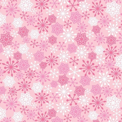 Frosty Flamingo Snowflakes on Pink by Laura Berringer for Marcus Fabrics