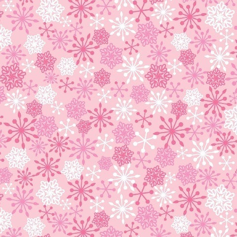 Frosty Flamingo Snowflakes on Pink by Laura Berringer for Marcus Fabrics