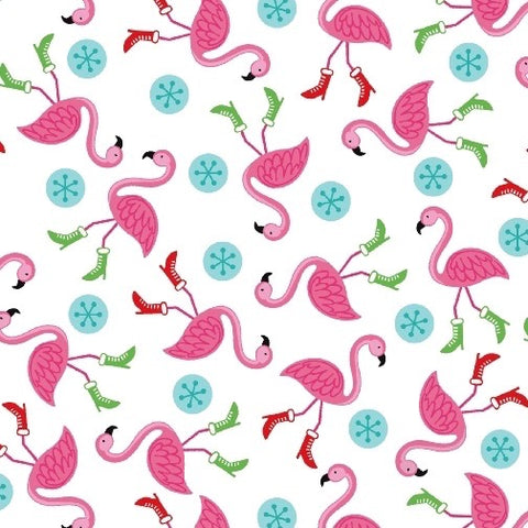 Frosty Flamingo Tossed on White by Laura Berringer for Marcus Fabrics