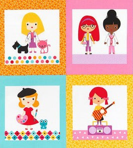 Girl Friends at Work 23.5 inch Panel in Bright by Ann Kelle for Robert Kaufman Fabrics