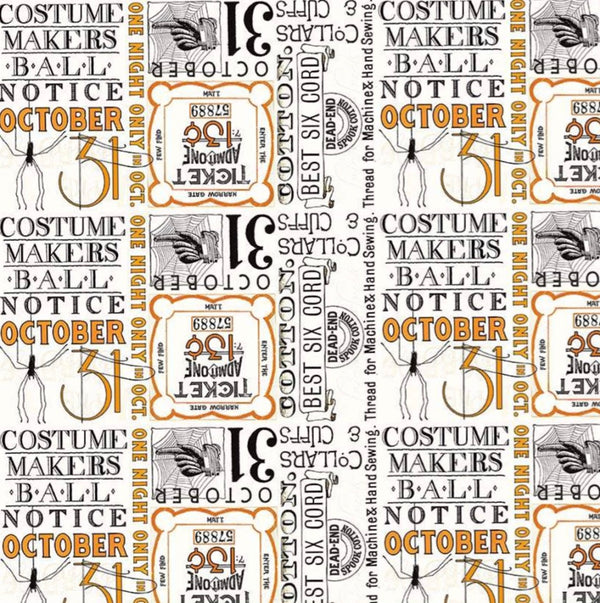 Costume Maker's Ball Ticket Text Cream