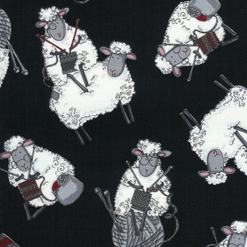 Do Ewe Knit Knitting Sheep in Black by Timeless Treasures