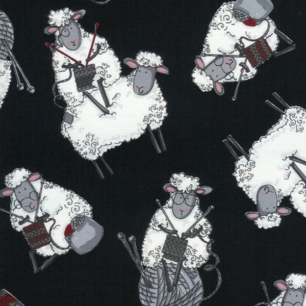 Do Ewe Knit Knitting Sheep in Black by Timeless Treasures