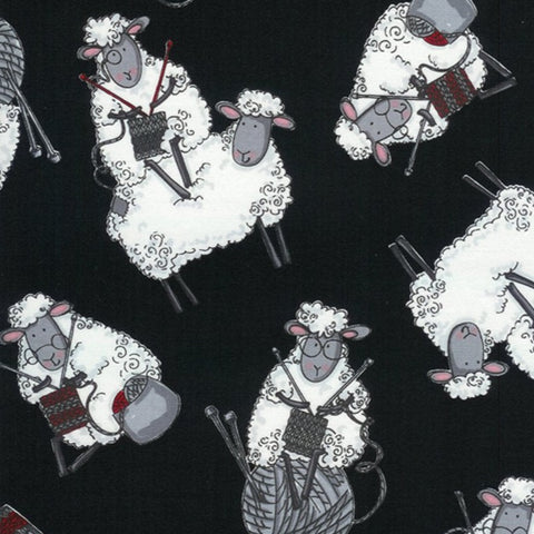 Do Ewe Knit Knitting Sheep in Black by Timeless Treasures