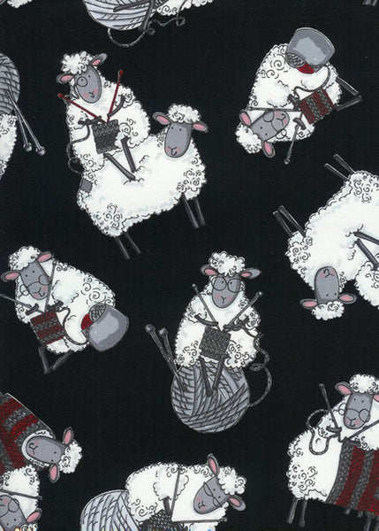 Do Ewe Knit Knitting Sheep in Black by Timeless Treasures