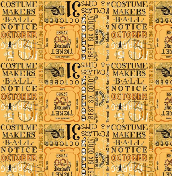 Costume Maker's Ball Ticket Text Orange