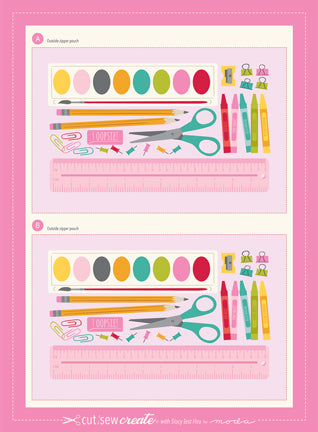 School Supply Zipper Pouch Panel Kit