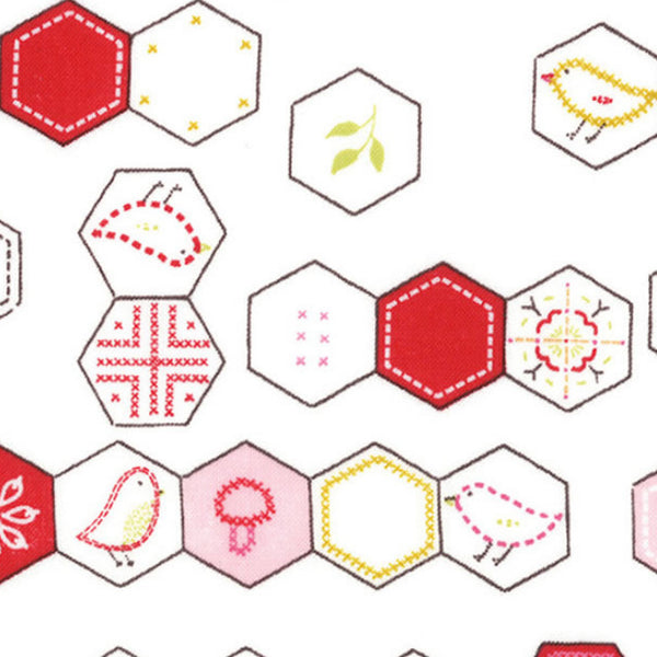 Sew Stitchy Hexagon on White by Moda Fabrics